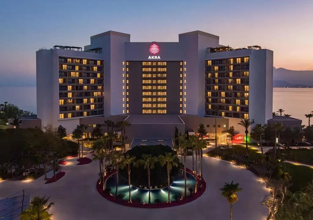 Exterior view of Akra Antalya hotel on the Mediterranean cliffs