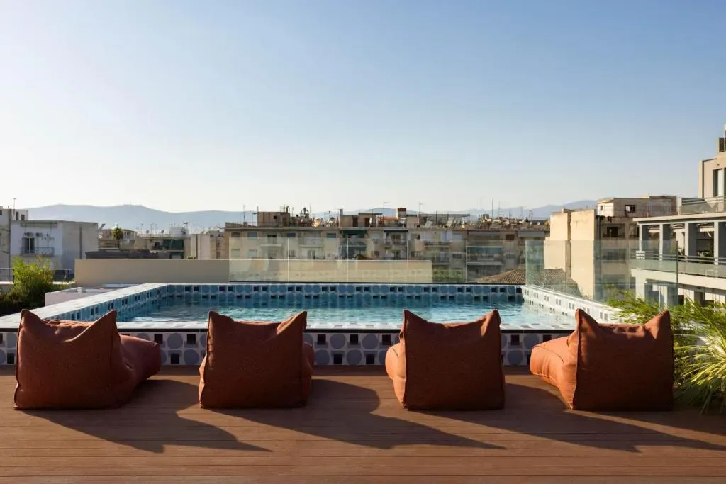 Courtyard pool at Okupa Hotel in Gazi Athens