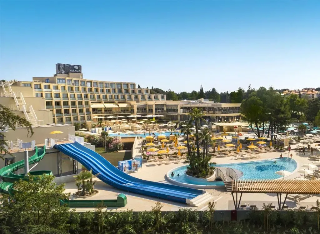 Valamar Parentino Hotel facade and pool area in Poreč, Croatia
