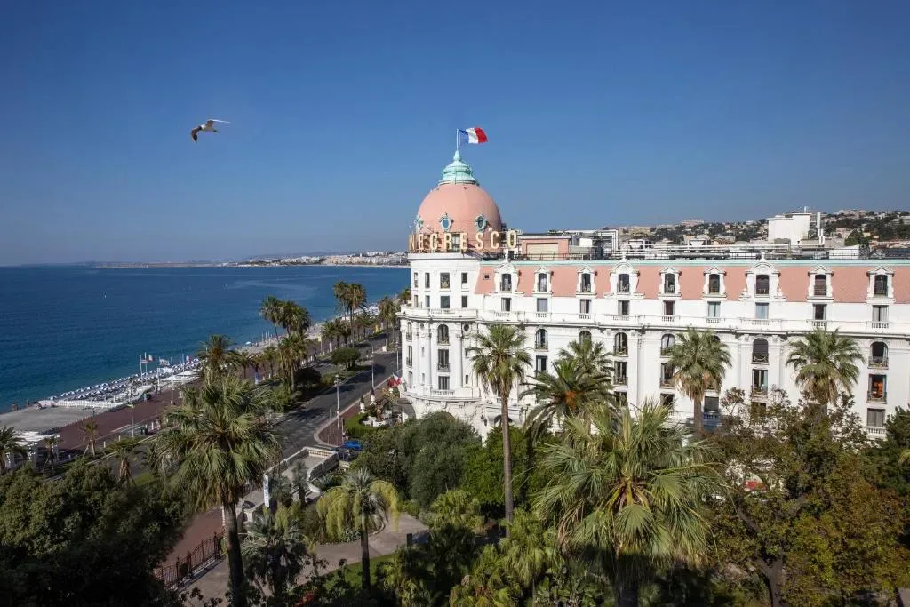 Hotel Le Negresco hotel facade in Promenade des Anglais, Nice